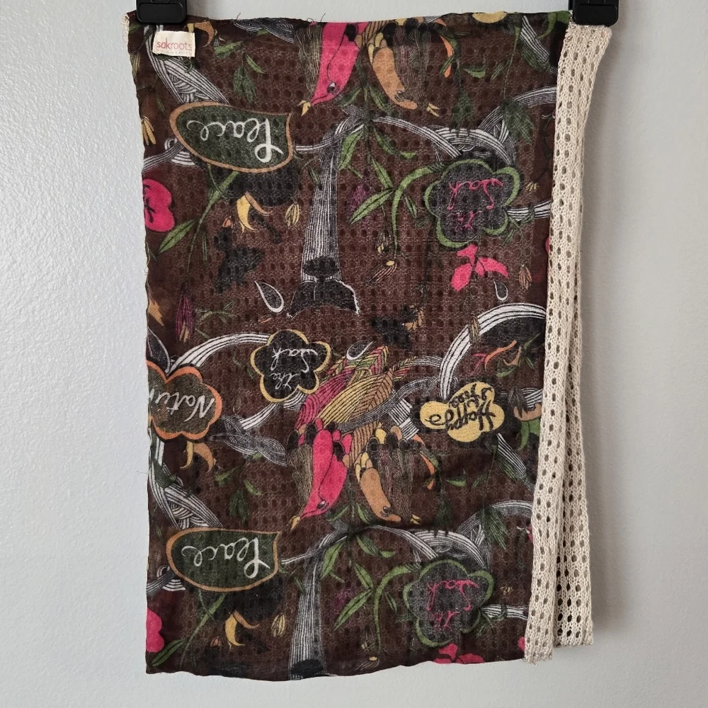 Sakroots Artist Circle Infinity Scarf Brown Floral Mesh Layered Boho Accessory
